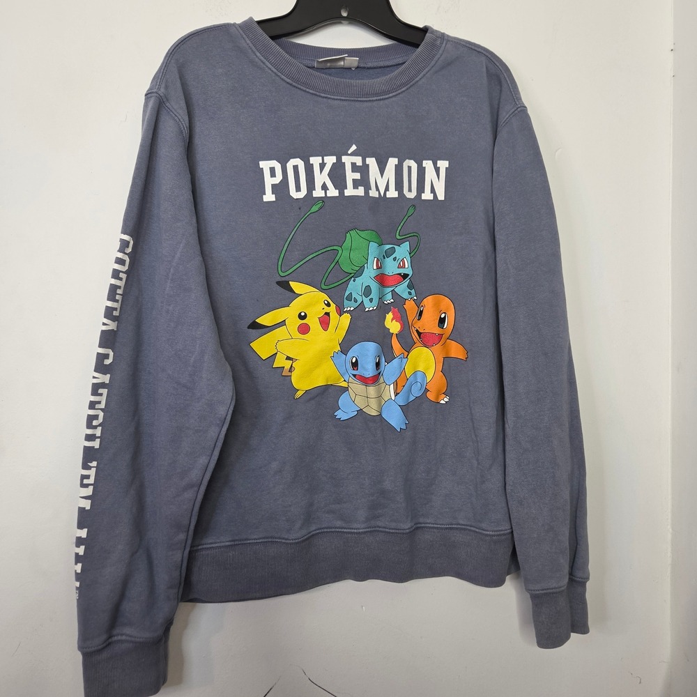 Pokemon Graphic Sweatshirt Mens Large Blue Pikachu Starters Gotta Catch Em All